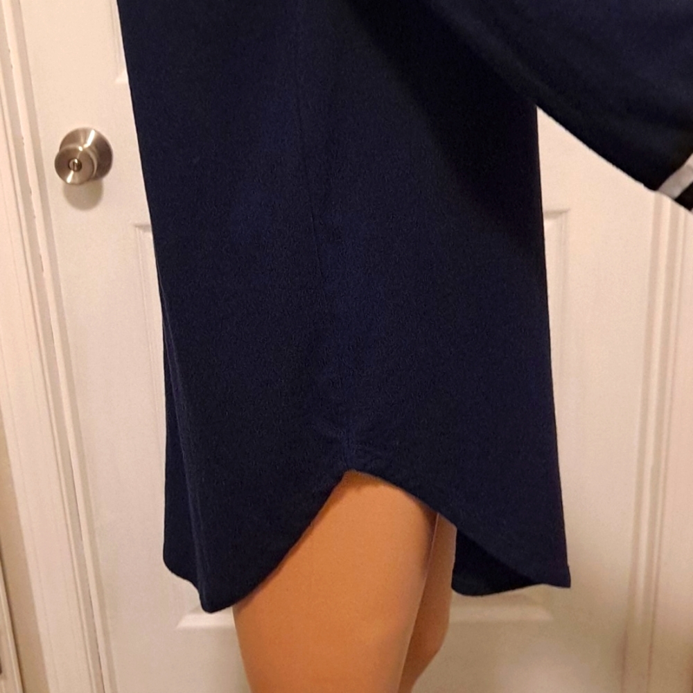 Cowl-Neck Navy Blue and White Lightweight Long sleeve Pullover by 42 Pops - Picture 4 of 7